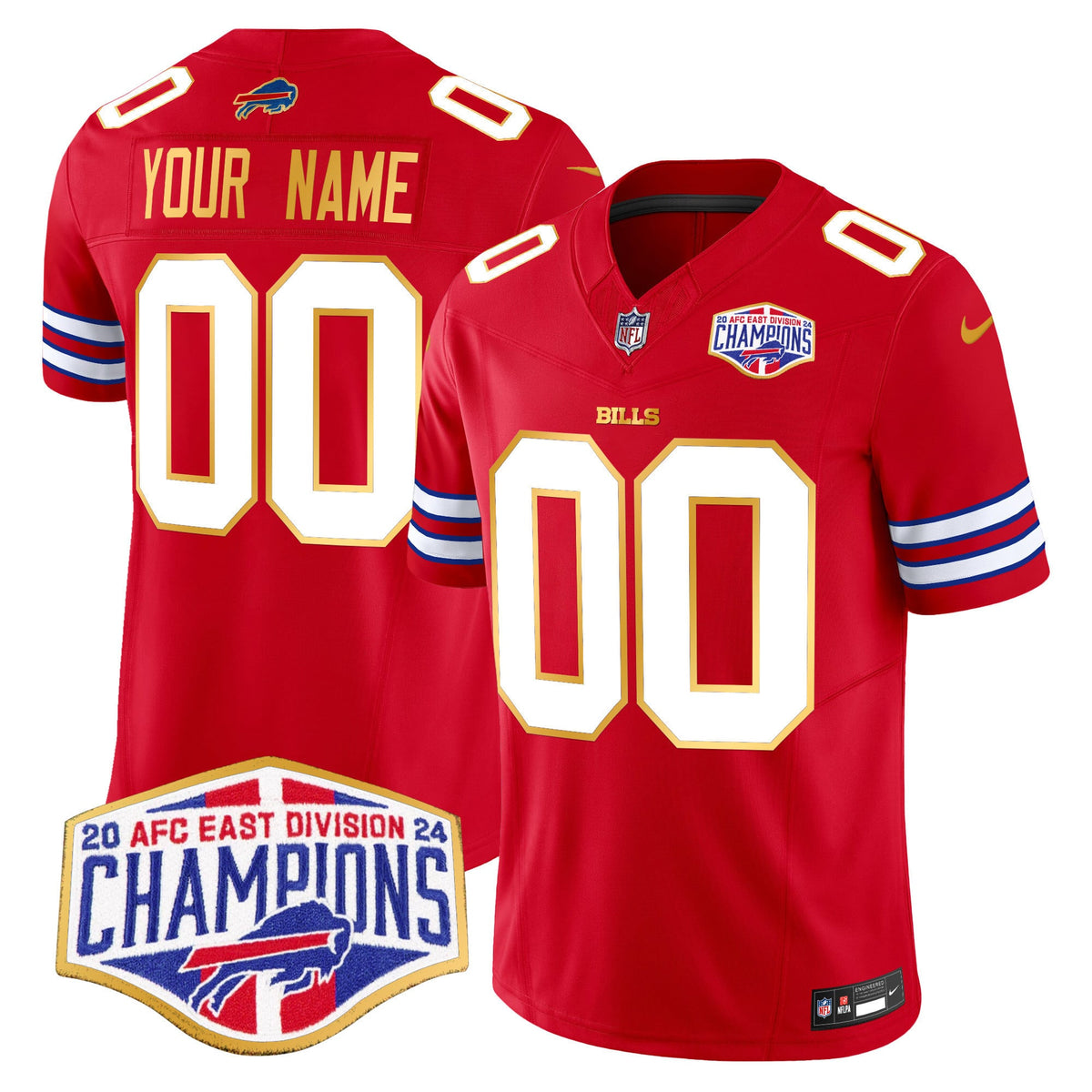 Bills 2024 AFC East Division Champions Gold Trim Vapor Limited Custom Jersey - All Stitched