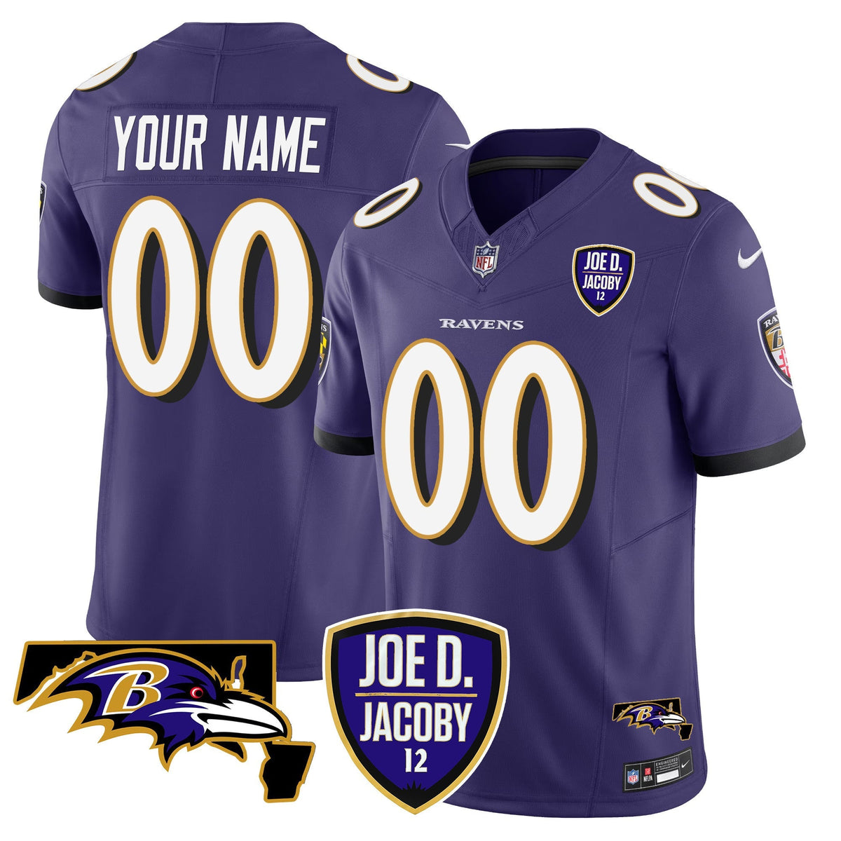 Ravens Joe D & Jacoby Patch Vapor Limited Custom Jersey - All Stitched