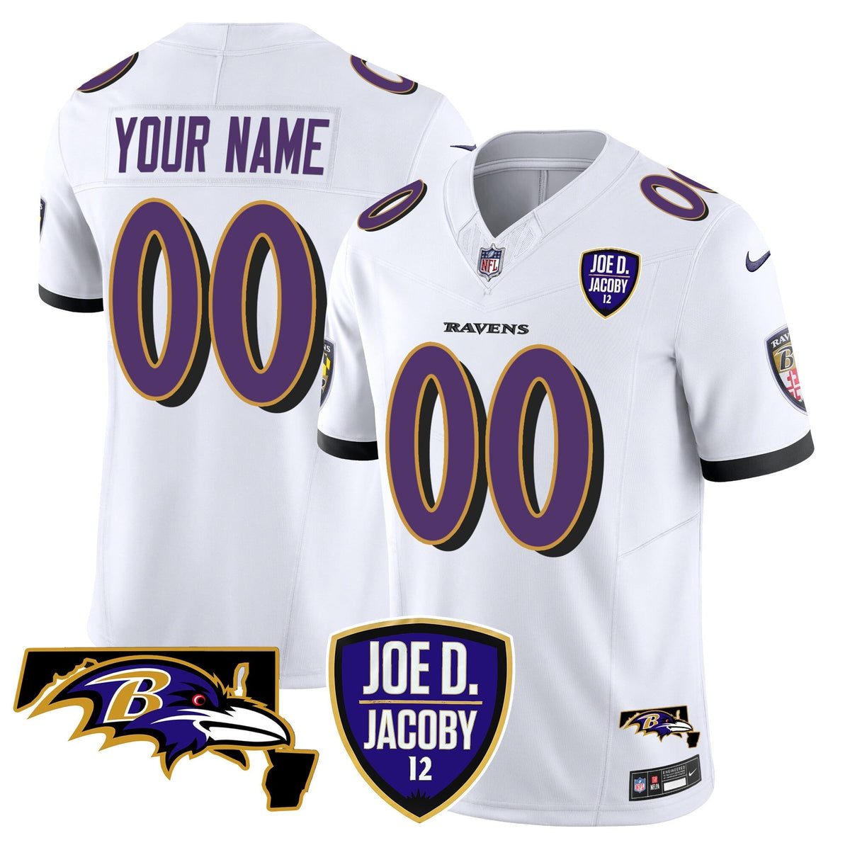 Ravens Joe D & Jacoby Patch Vapor Limited Custom Jersey - All Stitched