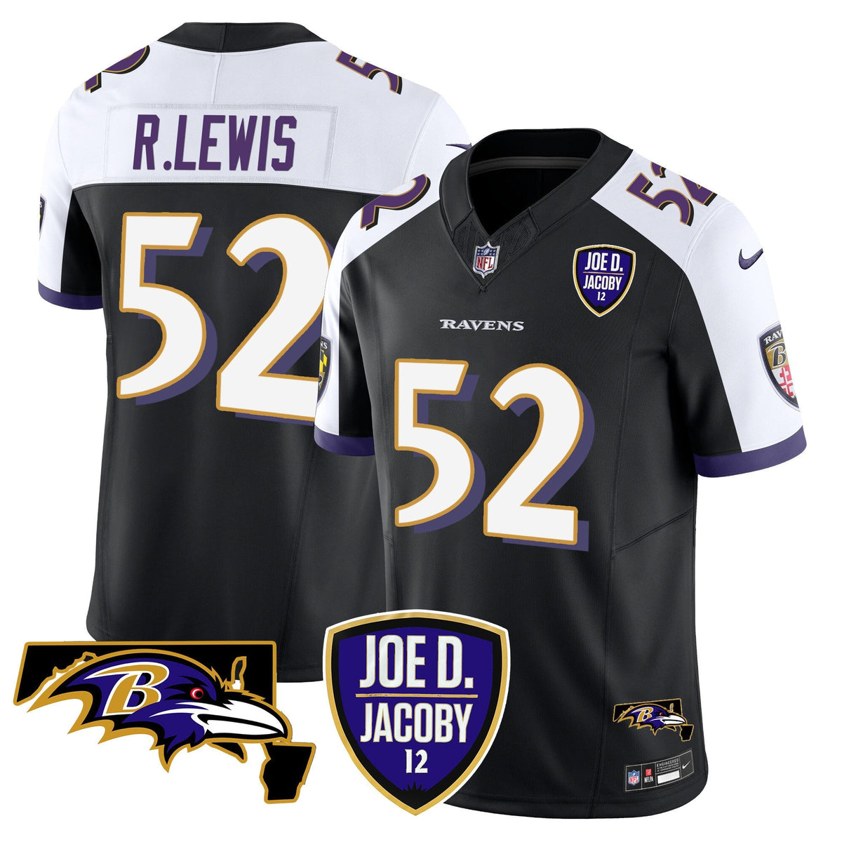 Men's Ravens Joe D & Jacoby Patch Vapor Limited Jersey - All Stitched