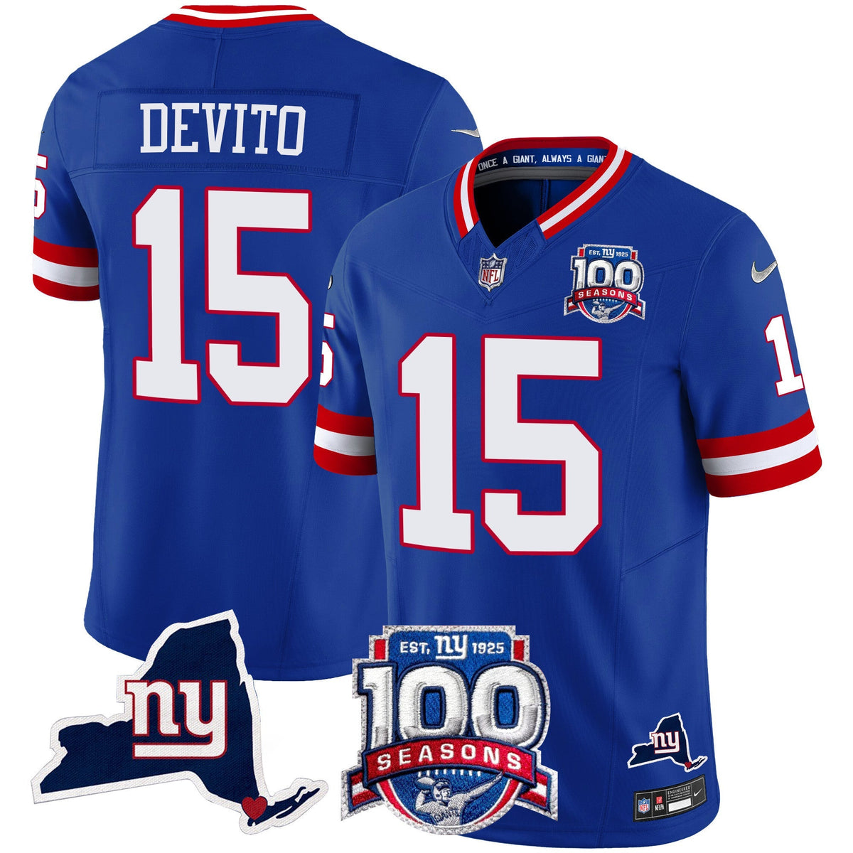 Men's New York Giants 100th Season & State Patch Vapor Limited Jersey - All Stitched