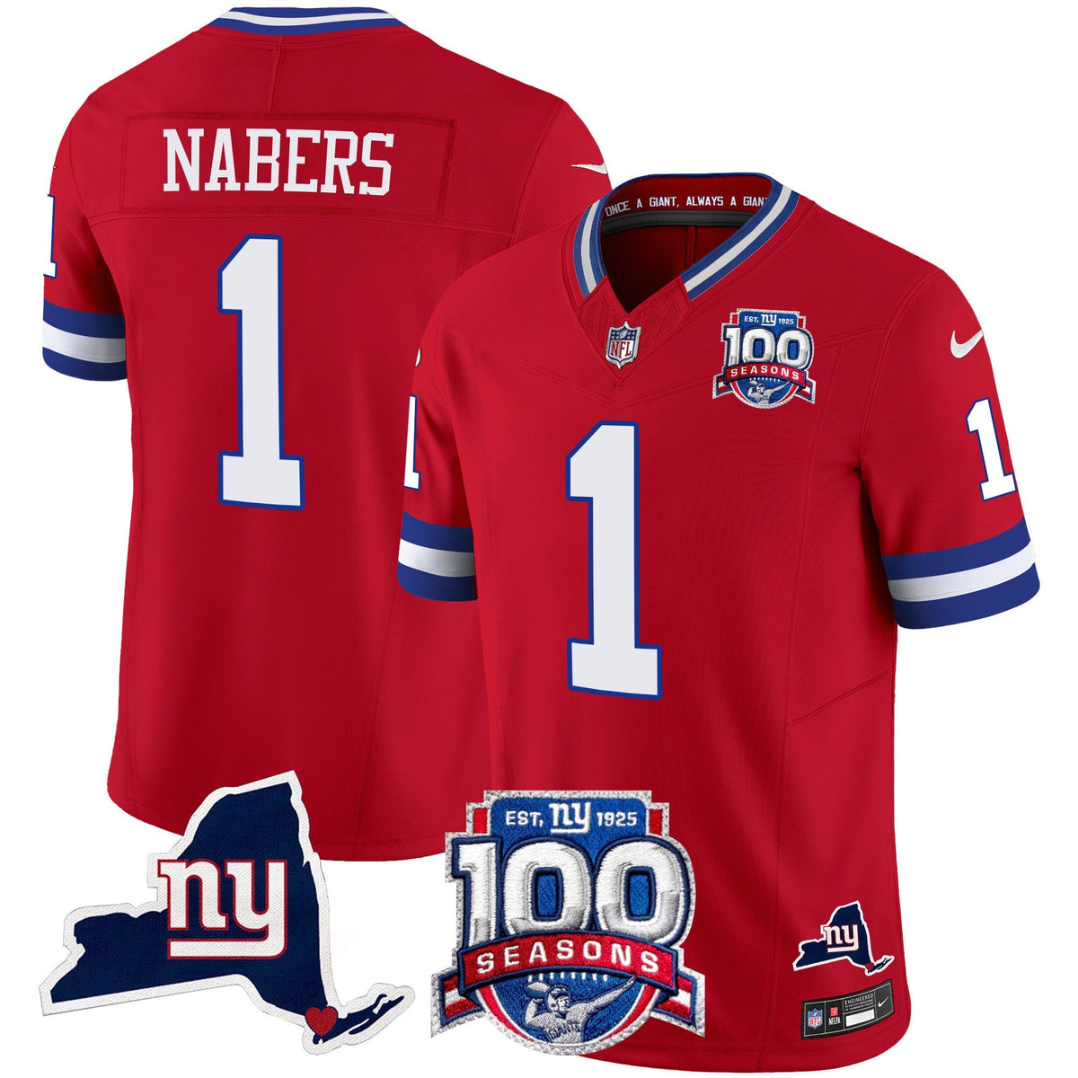 Men's New York Giants 100th Season & State Patch Vapor Limited Jersey - All Stitched