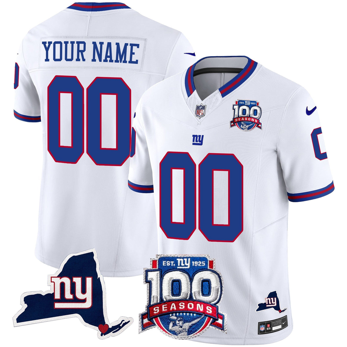 New York Giants 100th Season & State Patch Vapor Limited Custom Jersey - All Stitched