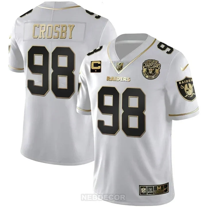 MEN'S RAIDERS SUPER BOWL CHAMPIONS PATCH WHITE GOLD AND BLACK GOLD JERSEY - ALL STITCHED